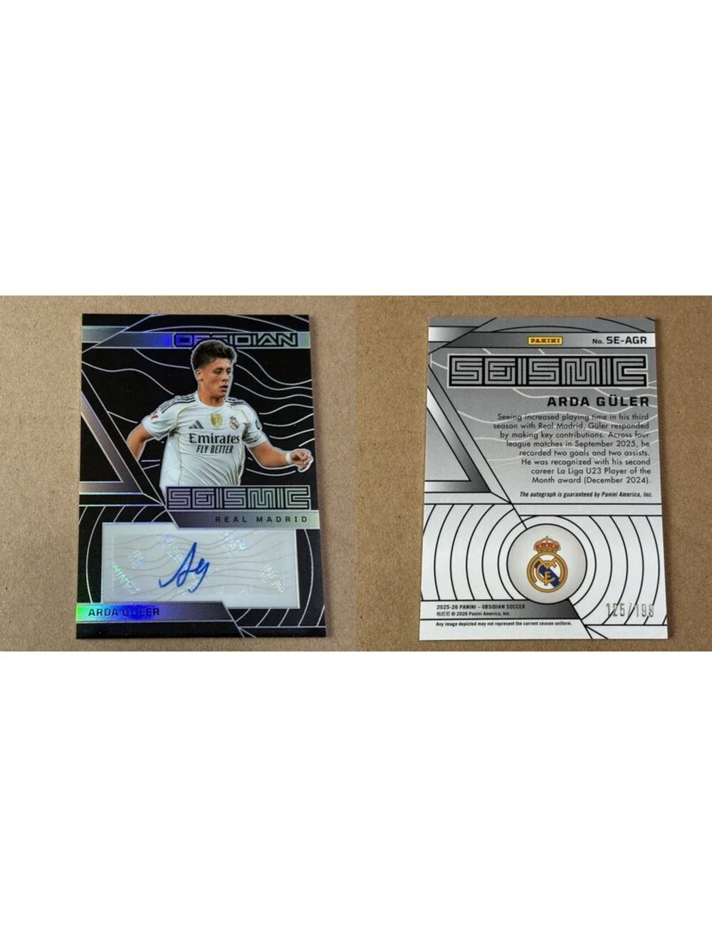 2025-26 Panini Obsidian Soccer Arda Guler #SE-AGR Seismic #/199 Real Madrid